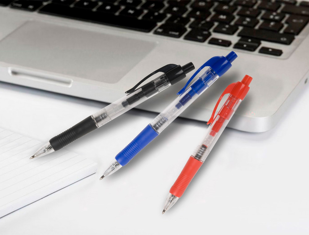 STYLO-BILLE Q-CONNECT RTRACTABLE CRITURE MOYENNE 0.7MM ENCRE CLASSIQUE CLIP GRIP PRHENSION COULEUR ENCRE BLEU