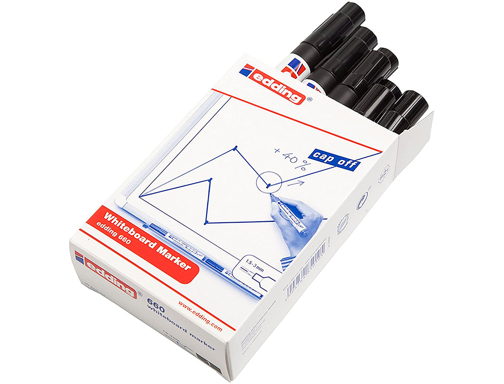 MARQUEUR EDDING E660 TABLEAU BLANC RECHARGEABLE POINTE OGIVE TRAC 1.5/3MM ENCRE CAP-OFF PIGMENTE NON TOXIQUE NOIR