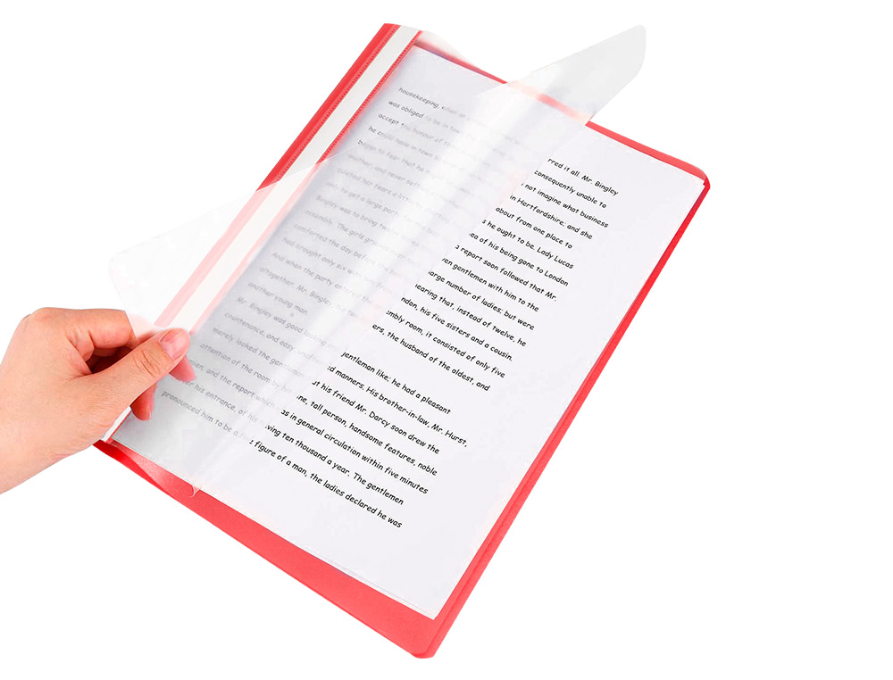 CHEMISE PRSENTATION Q-CONNECT  LAMELLES POLYPROPYLNE 18/100E DOCUMENT PERFOR A4 30F PORTE-TIQUETTE COLORIS ROUGE