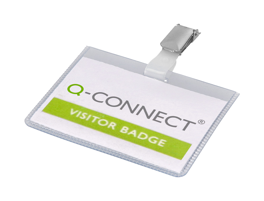 BADGE Q-CONNECT PVC CLIP BRISTOL BLANC IDAL CONFRENCES RUNIONS RCEPTIONS 90X60MM