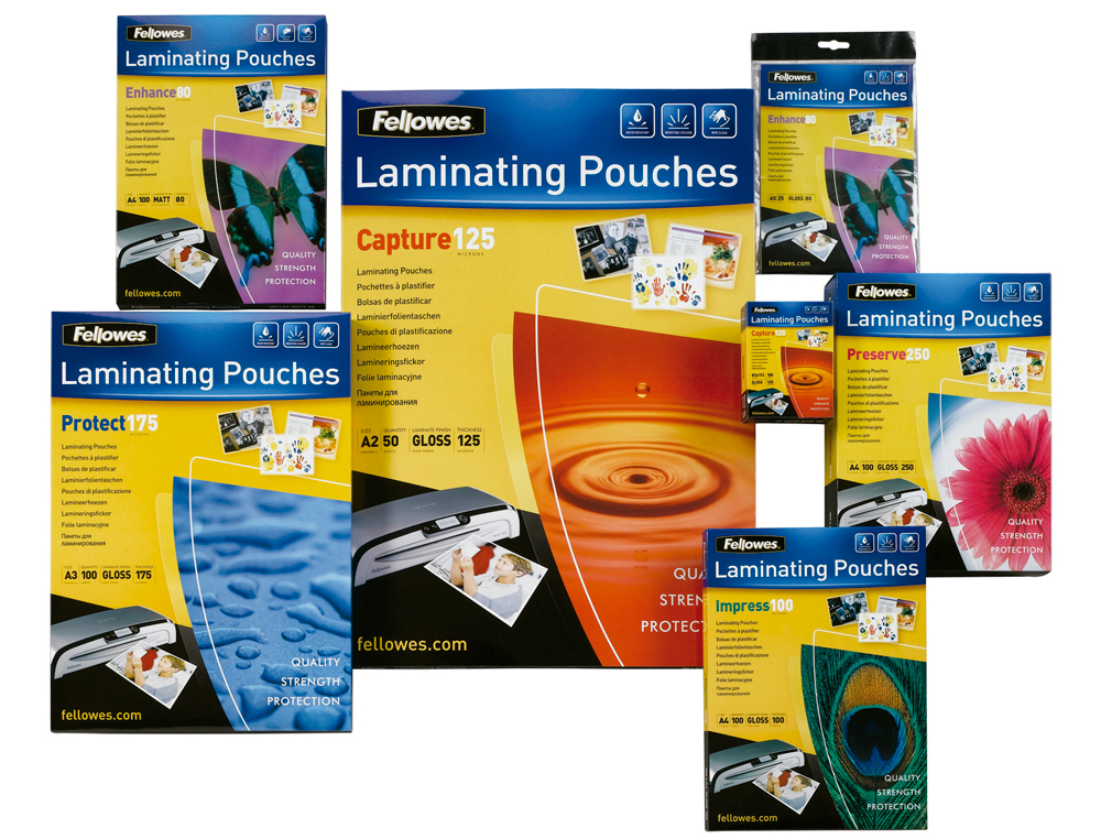 POCHETTE PLASTIFICATION FELLOWES À CHAUD POLYESTER TRANSPARENT RÉSISTANT EAU FORMAT A4 80 MICRONS BOÎTE 25 UNITÉS