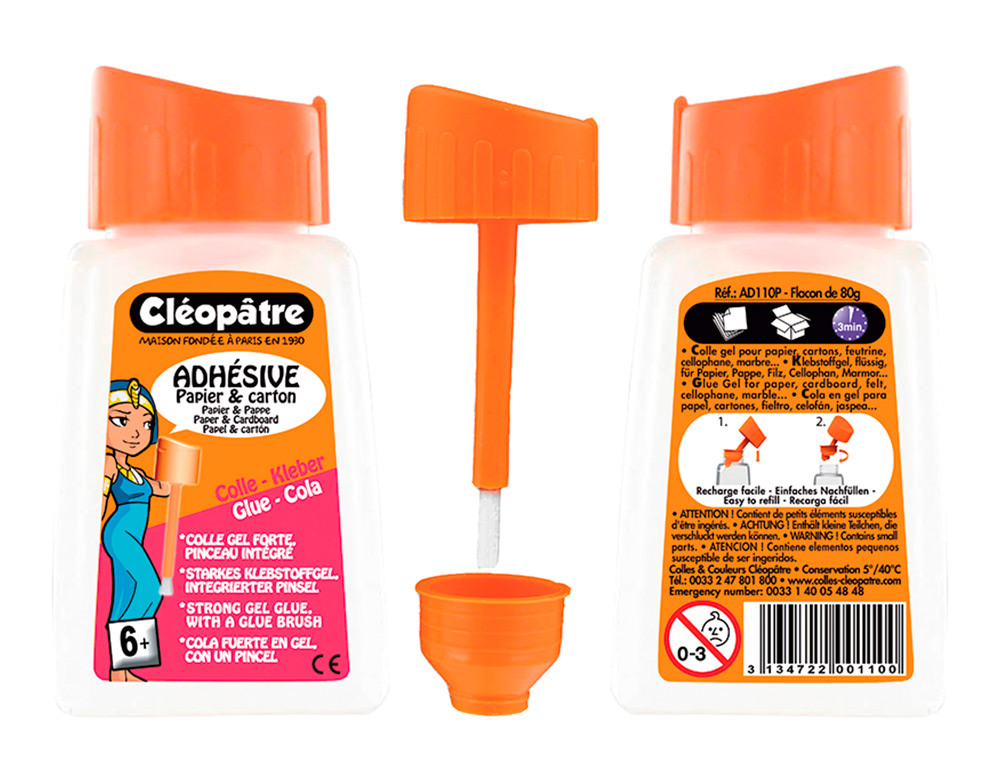 COLLE SCOLAIRE CLOPTRE PAPIER CARTON TRAVAUX MANUELS SANS SOLVANT FLACON 80G