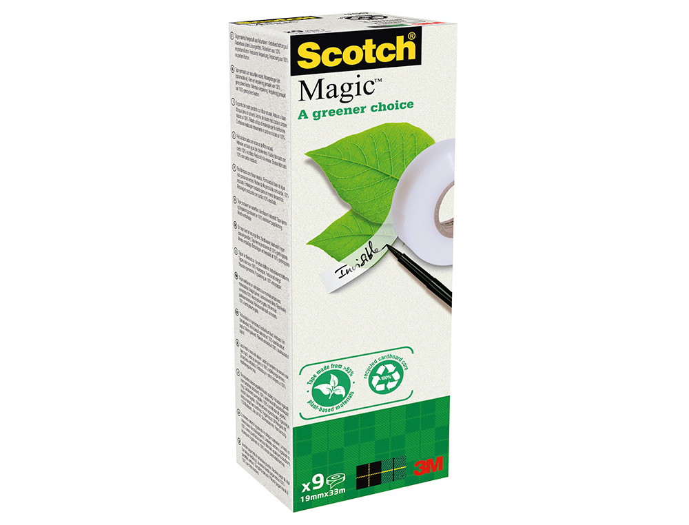 RUBAN ADHSIF SCOTCH MAGIC GREEN INVISIBLE RECYCL 19MMX33M TOUR 9 ROULEAUX