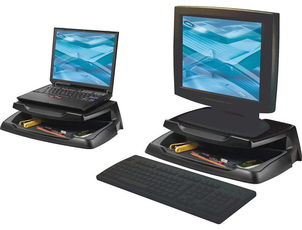 SUPPORT MONITEUR Q-CONNECT CRAN PLAT ROBUSTE ESPACE RANGEMENT SUPPORTE 5KG