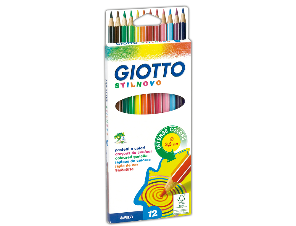 CRAYON COULEUR GIOTTO STILNOVO HEXAGONAL 6.8MM MINE QUALITÉ SUPÉRIEURE 3.3MM COLORIS VIFS INTENSES ÉTUI CARTON 12 UNITÉS