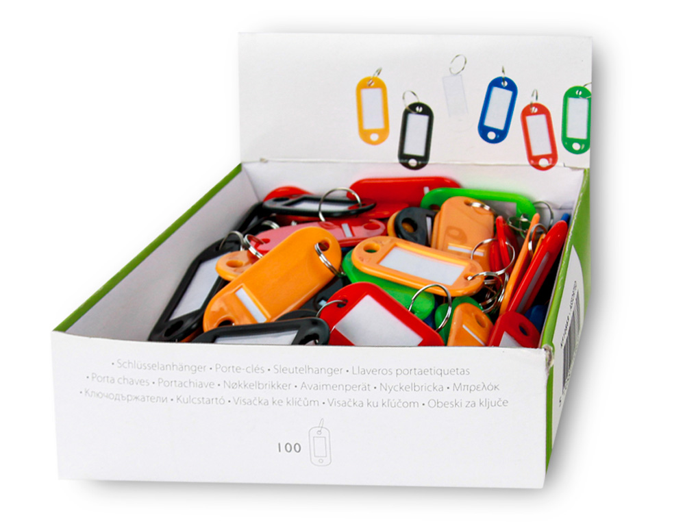 PORTE-CLS Q-CONNECT PORTE-TIQUETTE PLASTIQUE 50X22MM 5 COLORIS ASSORTIS PRSENTOIR 100 UNITS