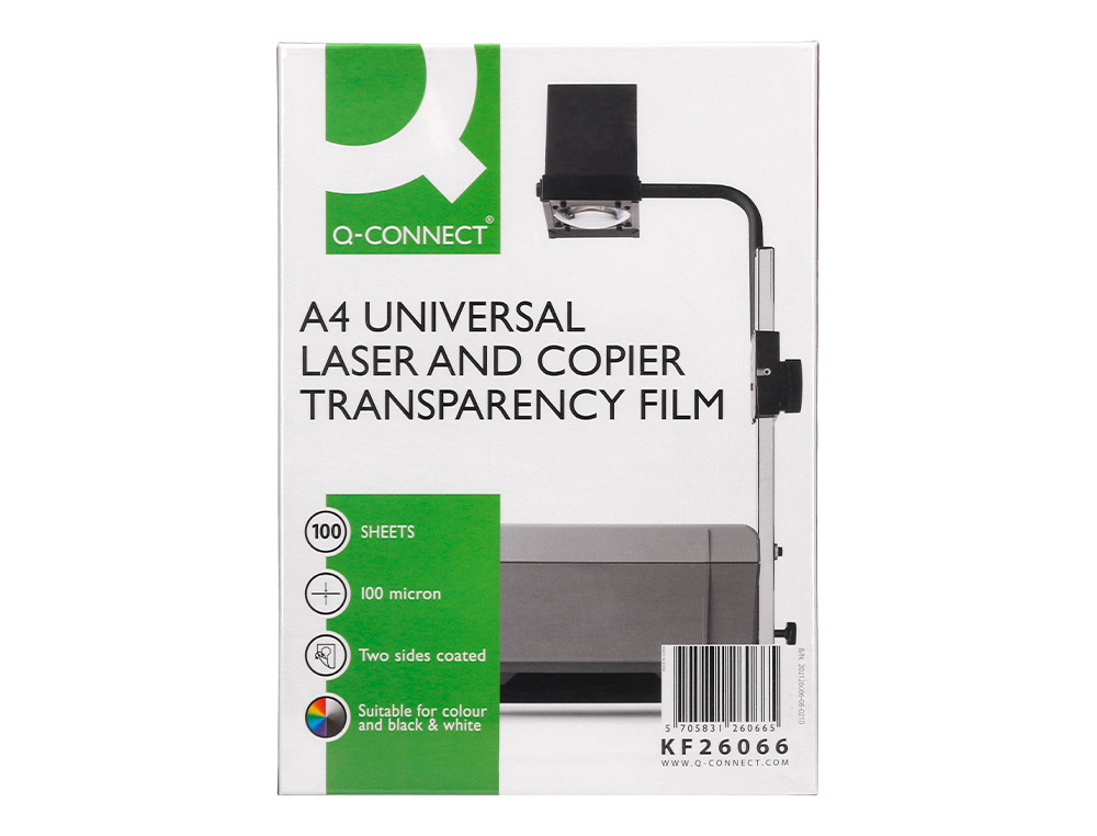 TRANSPARENT Q-CONNECT CONOMIQUE OHP PHOTOCOPIEUR FORMAT A4 COUCHAGE SPCIAL SANS FEUILLE ENTRECOLLE BOTE 100 UNITS