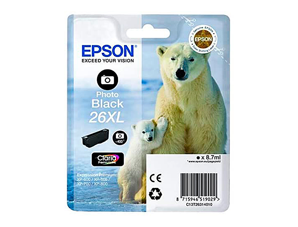 CARTOUCHE EPSON T2631 JET D'ENCRE C13T26314010 COULEUR NOIR PHOTO HAUTE CAPACIT 400P