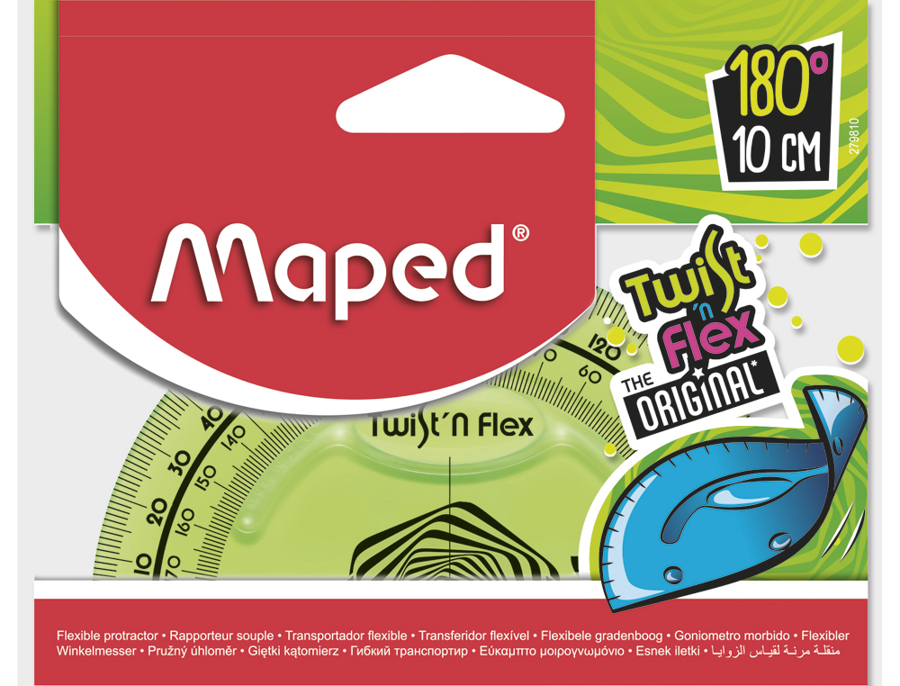 RAPPORTEUR MAPED TWIST'N'FLEX 180 DEGRS 10CM GRADU SOUPLE INCASSABLE LUDIQUE 3 COLORIS ASSORTIS BLEU VERT ROSE