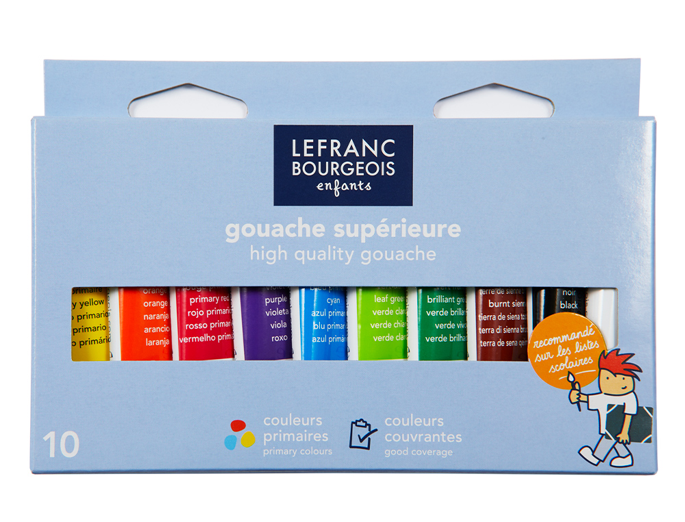 GOUACHE LEFRANC BOURGEOIS SANS COMPOSANTS TOXIQUES BOTE PEGBOARDABLE 10 TUBES 10ML