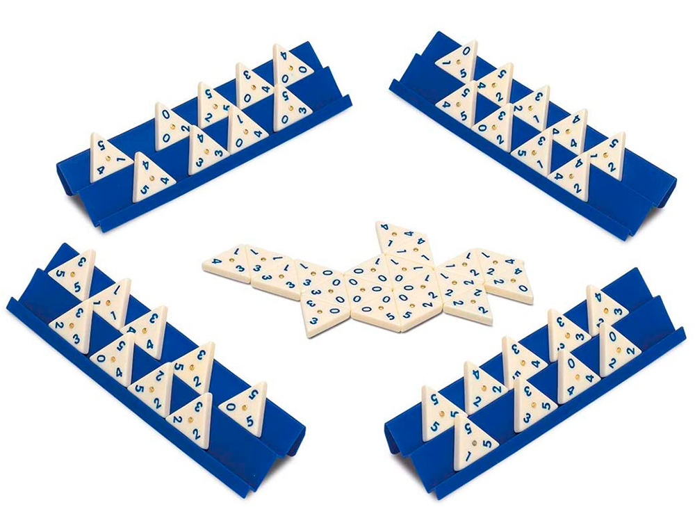JEU DOMINO TRIANGULAIRE CONTIENT 56 DOMINOS 4 SUPPORTS BOTE