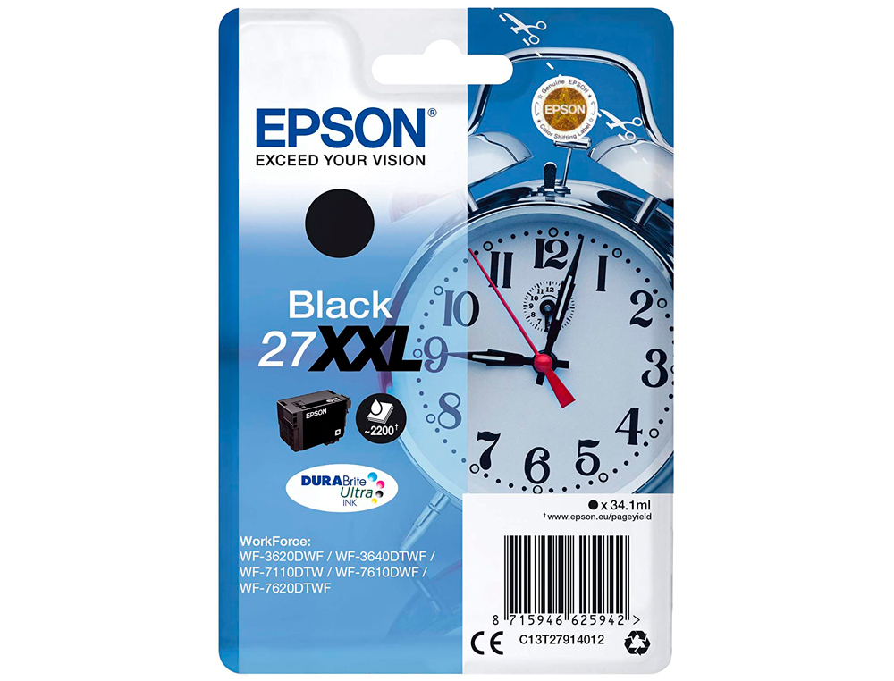 CARTOUCHE EPSON T2791 JET D'ENCRE C13T27914010 COULEUR NOIR HAUTE CAPACIT 2200P