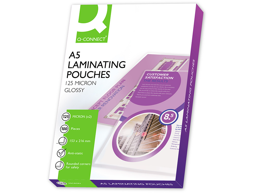 POCHETTE PLASTIFICATION Q-CONNECT  CHAUD CONOMIQUE FORMAT A5 125 MICRONS BOTE 100 UNITS