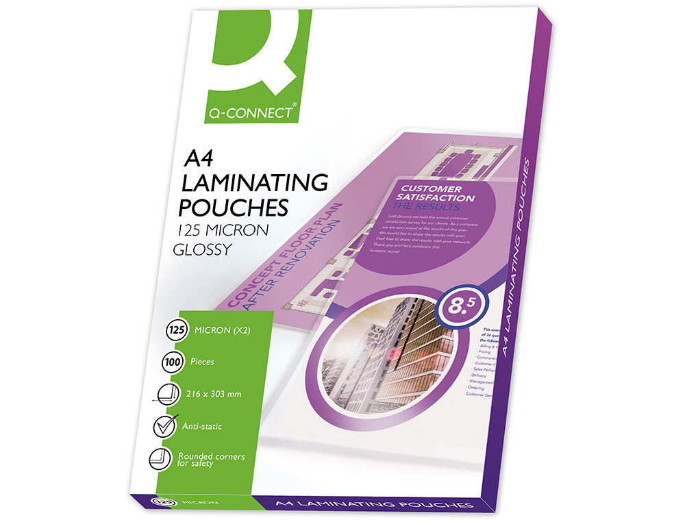 POCHETTE PLASTIFICATION Q-CONNECT  CHAUD CONOMIQUE FORMAT A4 125 MICRONS BOTE 100 UNITS