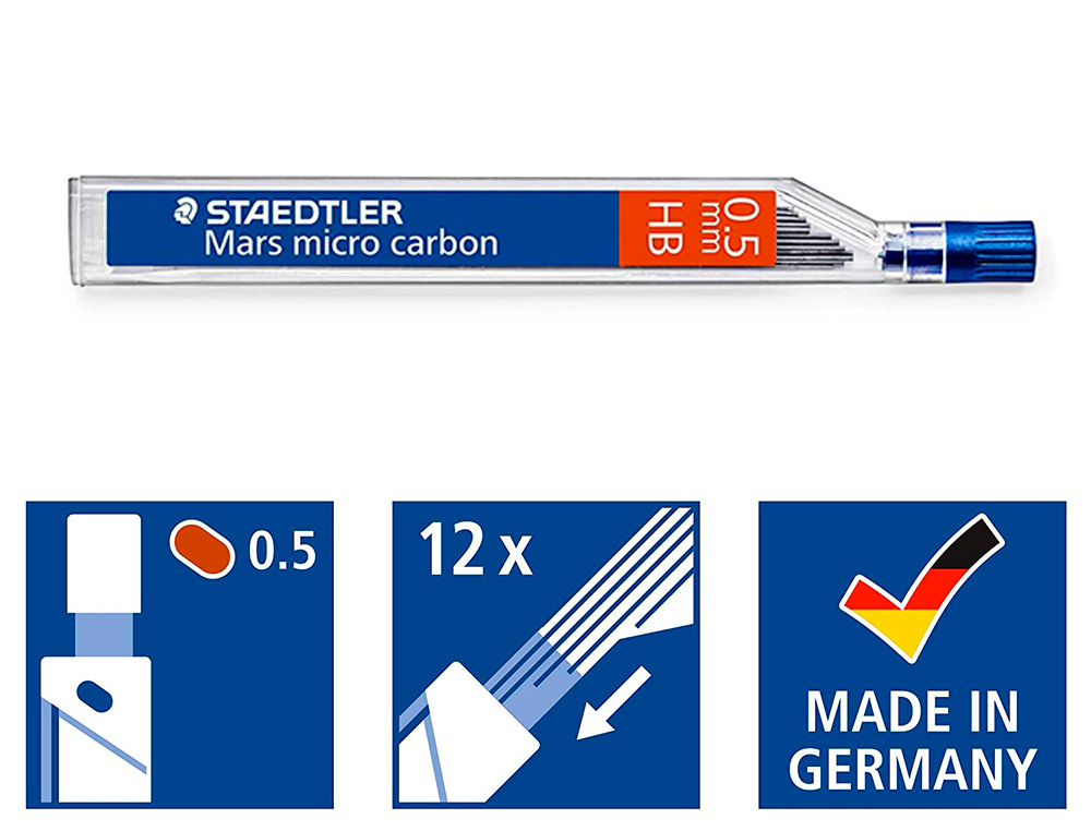 MINE GRAPHITE STAEDTLER MARS MICRO 0.5MM HB CARBON PAPIER STANDARD DESSIN TOUS PORTEMINES TUI 12 UNITS