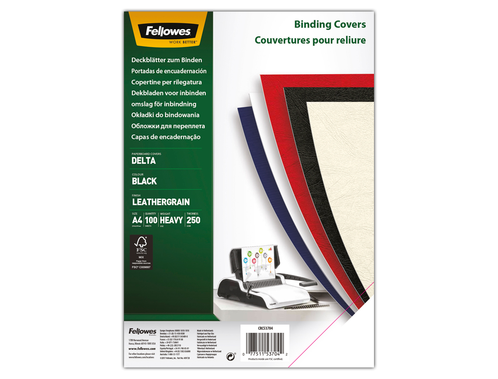 COUVERTURE FELLOWES CHROMOLUX BRISTOL GLAC 250G FORMAT A4 COLORIS BLANC PAQUET 100 UNITS