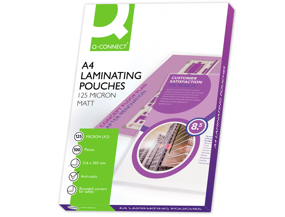 POCHETTE PLASTIFICATION Q-CONNECT  CHAUD CONOMIQUE FORMAT A4 125 MICRONS MAT BOTE 100 UNITS