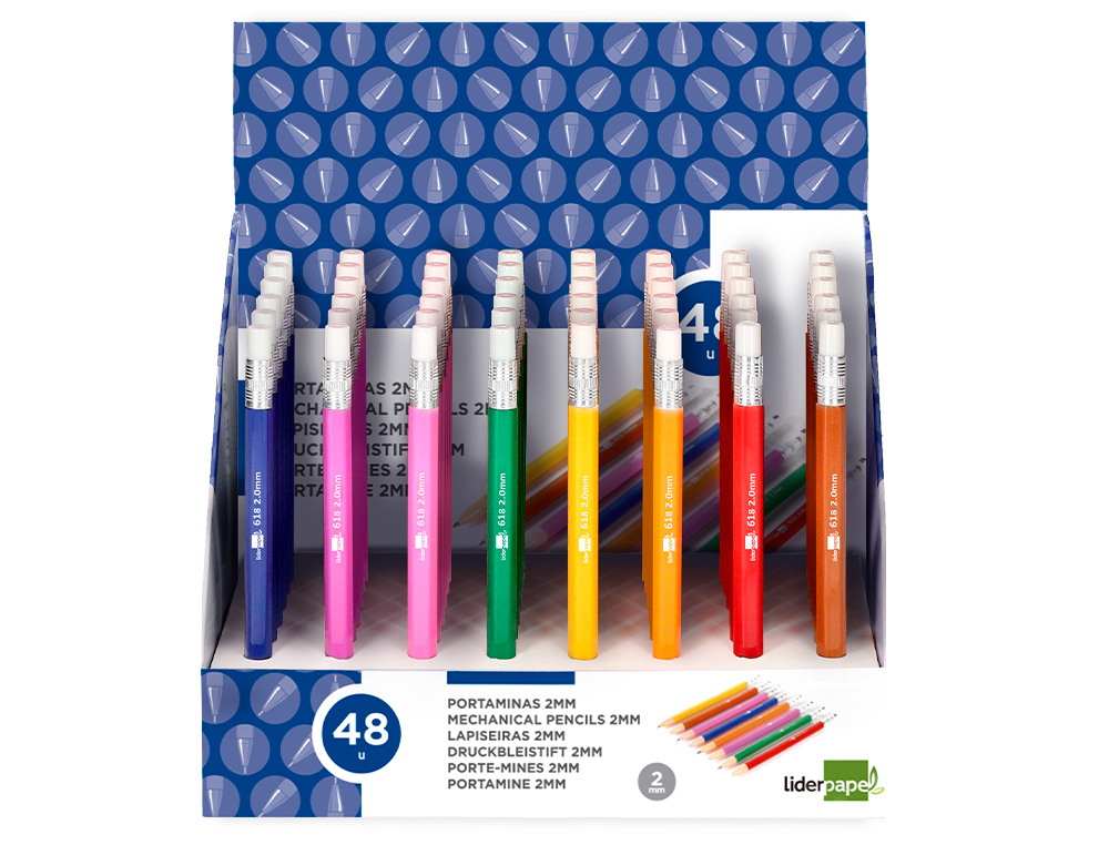 PORTE-MINE LIDERPAPEL PLASTIQUE 2MM RTRACTABLE INCLUT MINES GRAPHITE COLORIS ASSORTIS