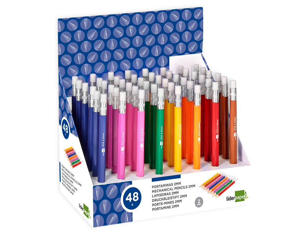 PORTE-MINE LIDERPAPEL PLASTIQUE 2MM RTRACTABLE INCLUT MINES GRAPHITE COLORIS ASSORTIS