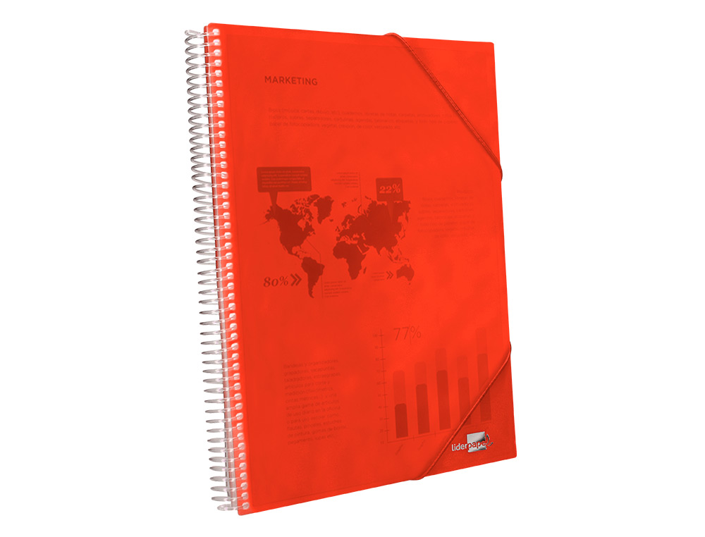 PROTÈGE-DOCUMENTS LIDERPAPEL POLYPROPYLÈNE COUVERTURE RIGIDE SPIRALE 30 POCHETTES FIXES A4 210X297MM COLORIS ROUGE
