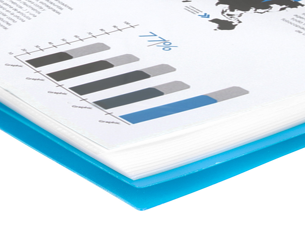 PROTÈGE-DOCUMENTS LIDERPAPEL POLYPROPYLÈNE COUVERTURE RIGIDE SPIRALE 80 POCHETTES FIXES A4 210X297MM COLORIS BLEU