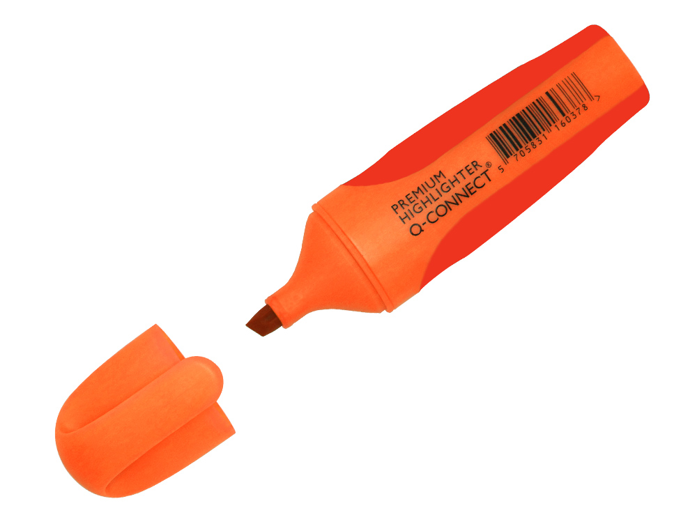 SURLIGNEUR Q-CONNECT PREMIUM POINTE BISEAUTE ENCRE BASE EAU CORPS COULEUR ENCRE GRIP CAOUTCHOUC CAPUCHON CLIP ORANGE