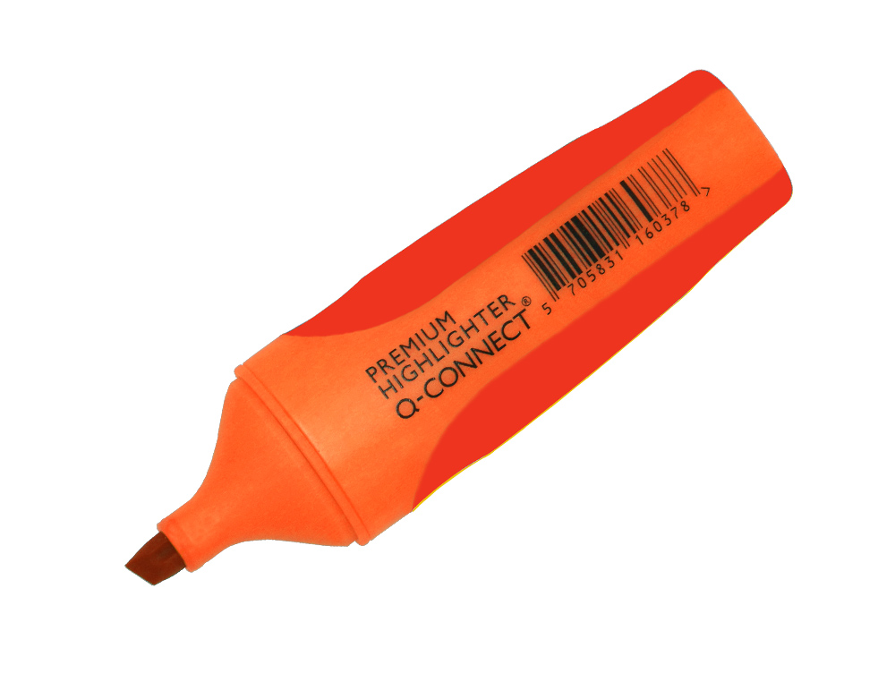 SURLIGNEUR Q-CONNECT PREMIUM POINTE BISEAUTE ENCRE BASE EAU CORPS COULEUR ENCRE GRIP CAOUTCHOUC CAPUCHON CLIP ORANGE