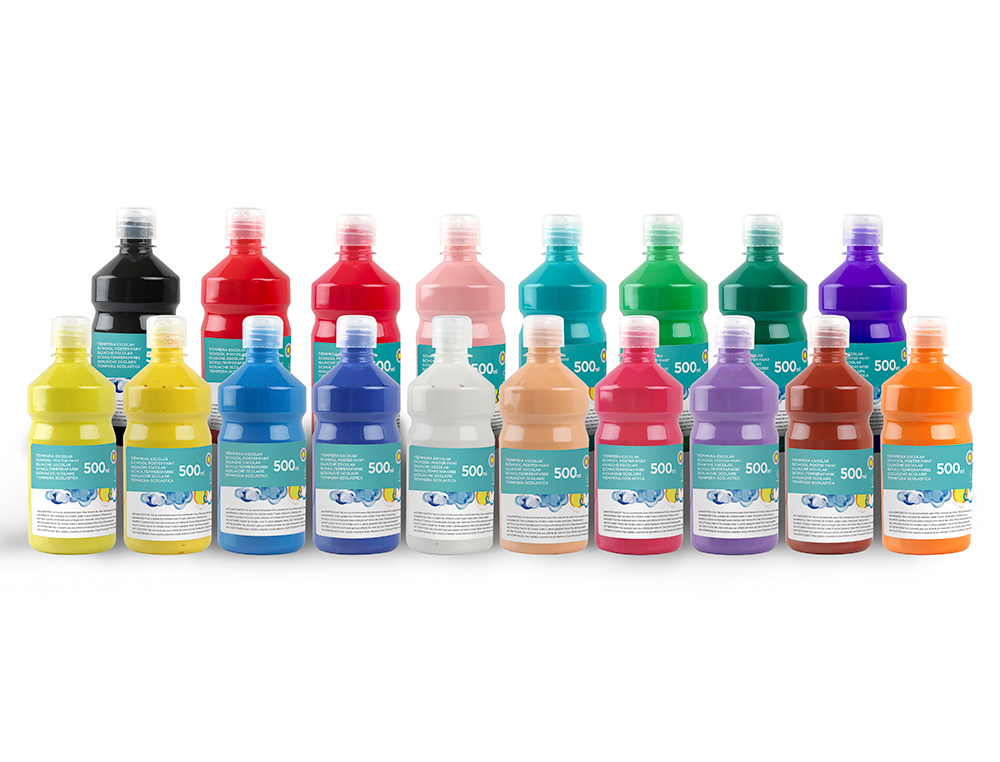 GOUACHE SCOLAIRE LIDERPAPEL LIQUIDE LAVABLE FERMETURE SCURIT BRILLANTE COLORIS ROUGE FLACON 500ML