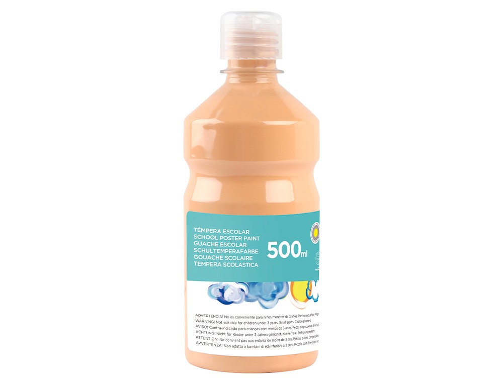GOUACHE SCOLAIRE LIDERPAPEL LIQUIDE LAVABLE FERMETURE SÉCURITÉ BRILLANTE COLORIS CHAIR FLACON 500ML