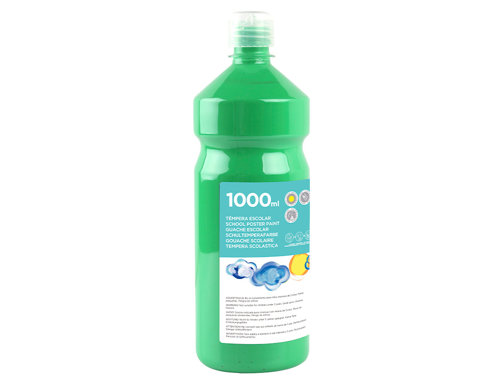 GOUACHE SCOLAIRE LIDERPAPEL LIQUIDE LAVABLE FERMETURE SCURIT BRILLANTE COLORIS VERT FLACON 1000ML