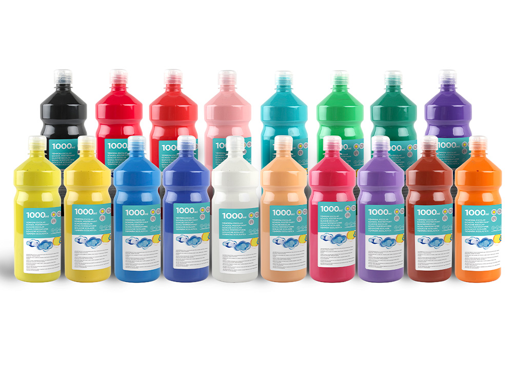 GOUACHE SCOLAIRE LIDERPAPEL LIQUIDE LAVABLE FERMETURE SCURIT BRILLANTE COLORIS VERT FLACON 1000ML