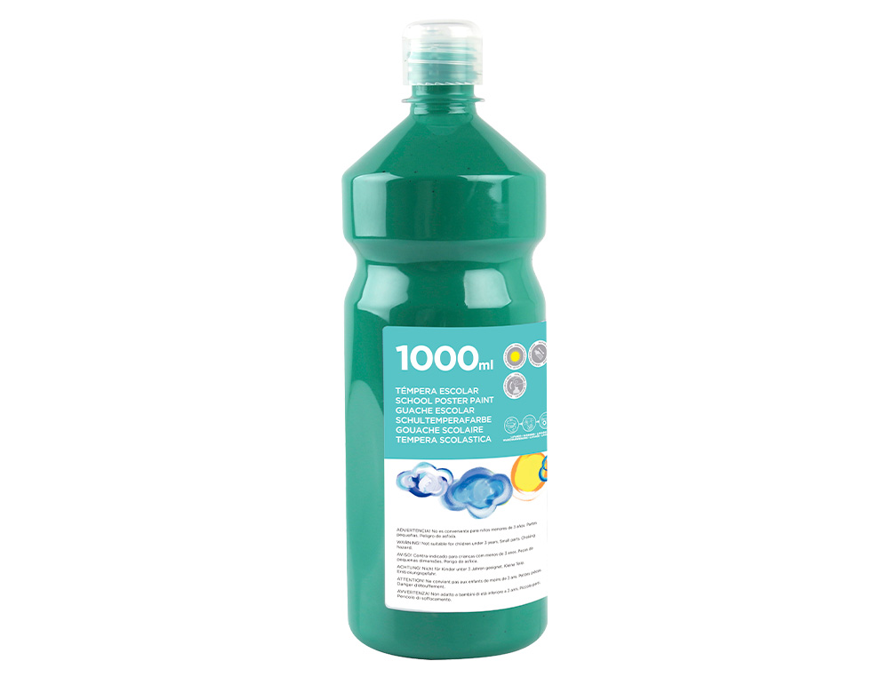 GOUACHE SCOLAIRE LIDERPAPEL LIQUIDE LAVABLE FERMETURE SCURIT BRILLANTE COLORIS VERT FONC FLACON 1000ML