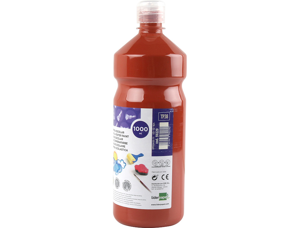 GOUACHE SCOLAIRE LIDERPAPEL LIQUIDE LAVABLE FERMETURE SCURIT BRILLANTE COLORIS MARRON FLACON 1000ML