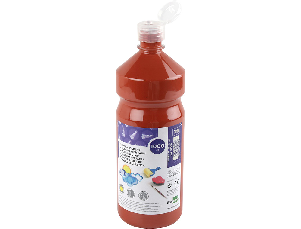 GOUACHE SCOLAIRE LIDERPAPEL LIQUIDE LAVABLE FERMETURE SCURIT BRILLANTE COLORIS MARRON FLACON 1000ML