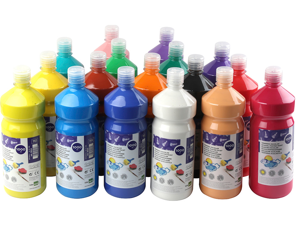 GOUACHE SCOLAIRE LIDERPAPEL LIQUIDE LAVABLE FERMETURE SCURIT BRILLANTE COLORIS NOIR FLACON 1000ML