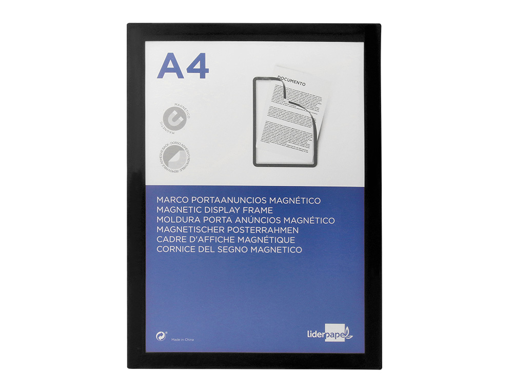 CADRE AFFICHAGE LIDERPAPEL MURAL MAGNETIQUE A4 DOS       ADHESIF REPOSITIONNABLE       COLORIS NOIR
