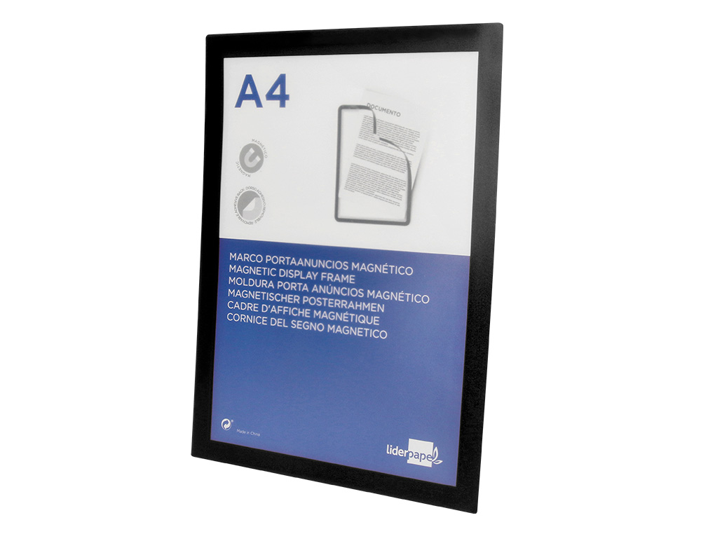 CADRE AFFICHAGE LIDERPAPEL MURAL MAGNETIQUE A4 DOS       ADHESIF REPOSITIONNABLE       COLORIS NOIR