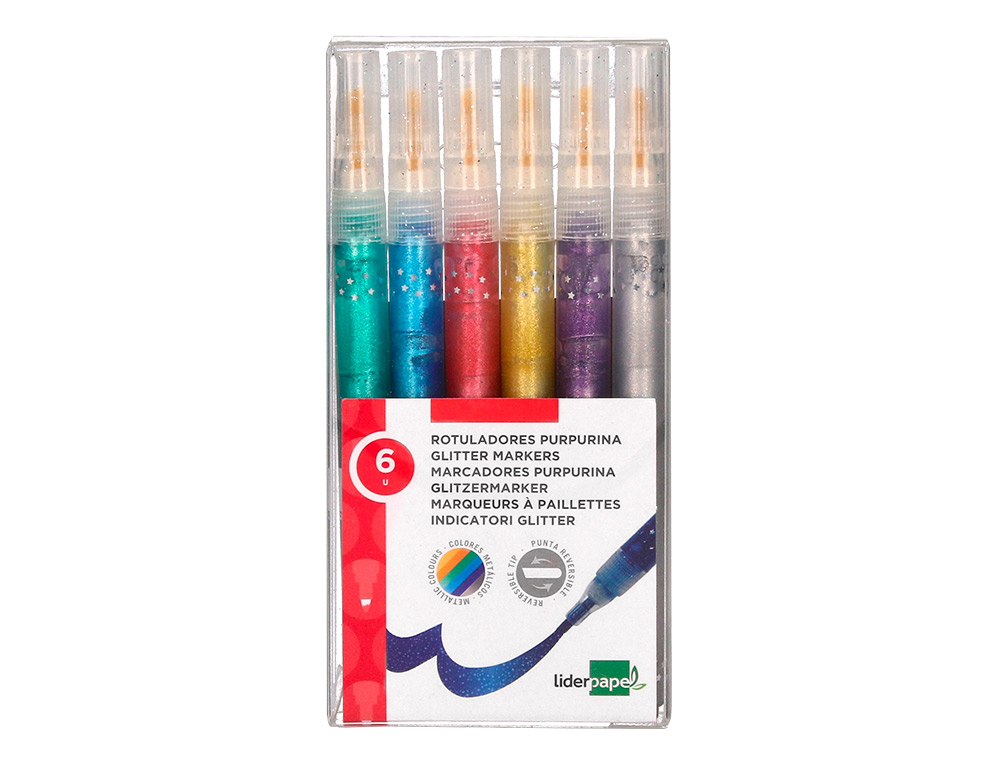 FEUTRE LIDERPAPEL ENCRE METALLISEE PAILLETEE DOUBLE POINTE ETUI DE 6U ASSORTIES