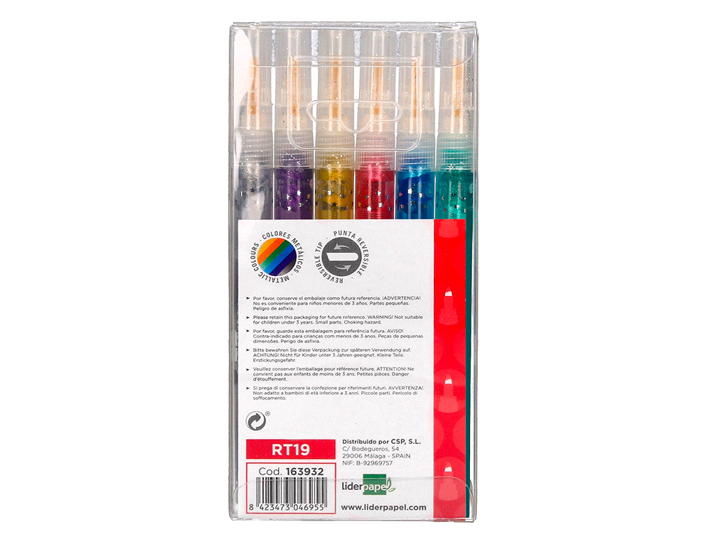 FEUTRE LIDERPAPEL ENCRE METALLISEE PAILLETEE DOUBLE POINTE ETUI DE 6U ASSORTIES