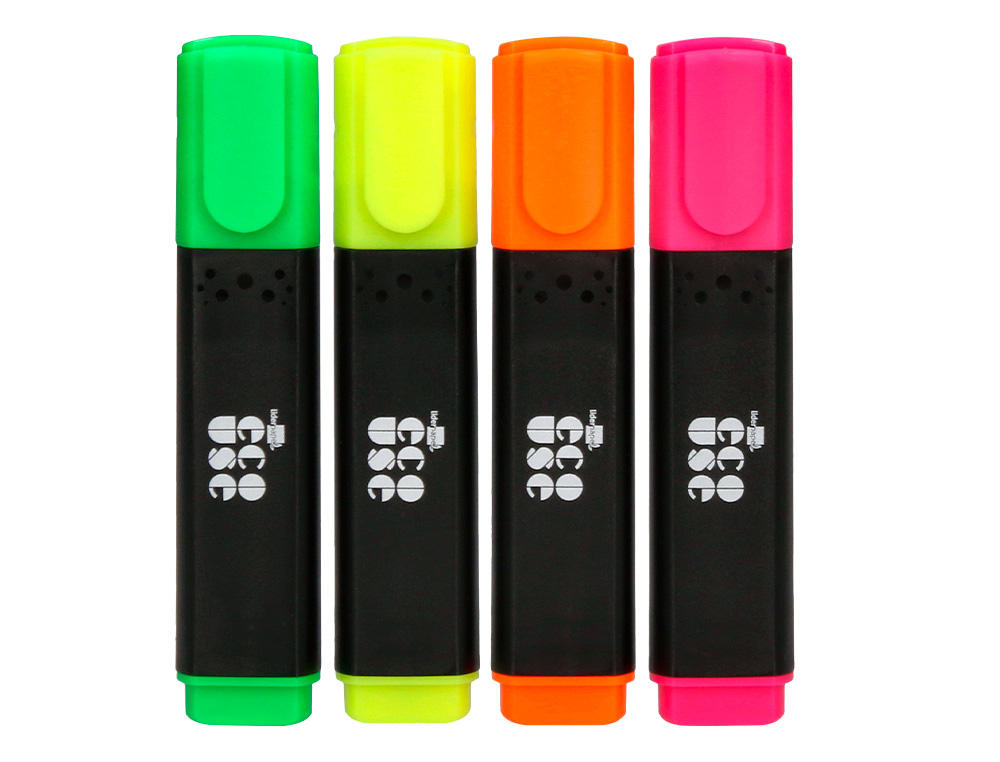 SURLIGNEUR LIDERPAPEL ECOUSE FLUORESCENT FABRIQUE 68%      PLASTIQUE RECYCLE BOITE DE 4  UN COLORIS ASSORTIS