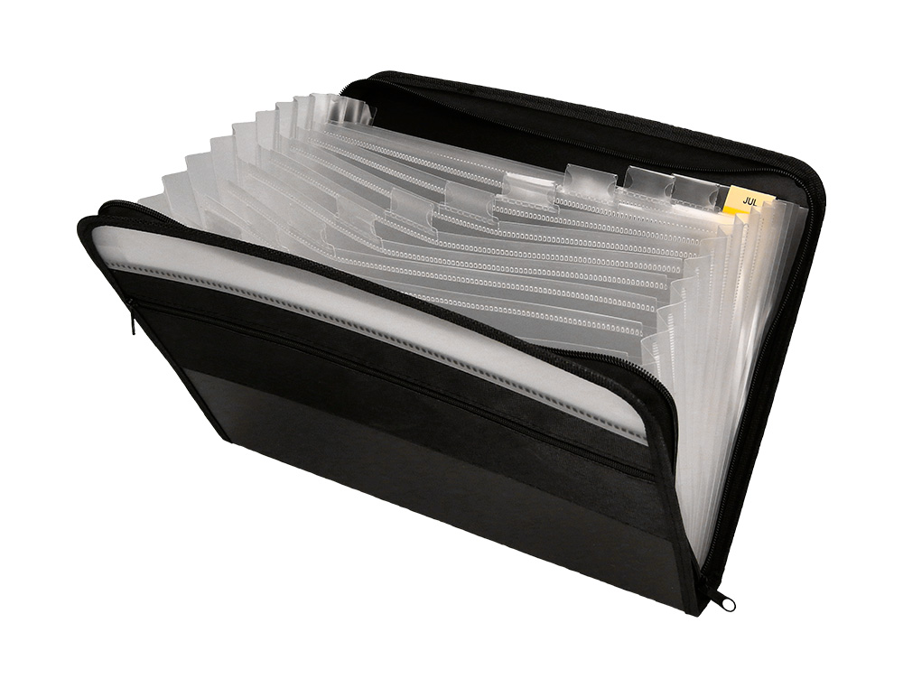 TRIEUR LIDERPAPEL 13 COMPARTIMENTS POLYPRO A4 FERMETURE ECLAIR COLORIS NOIR