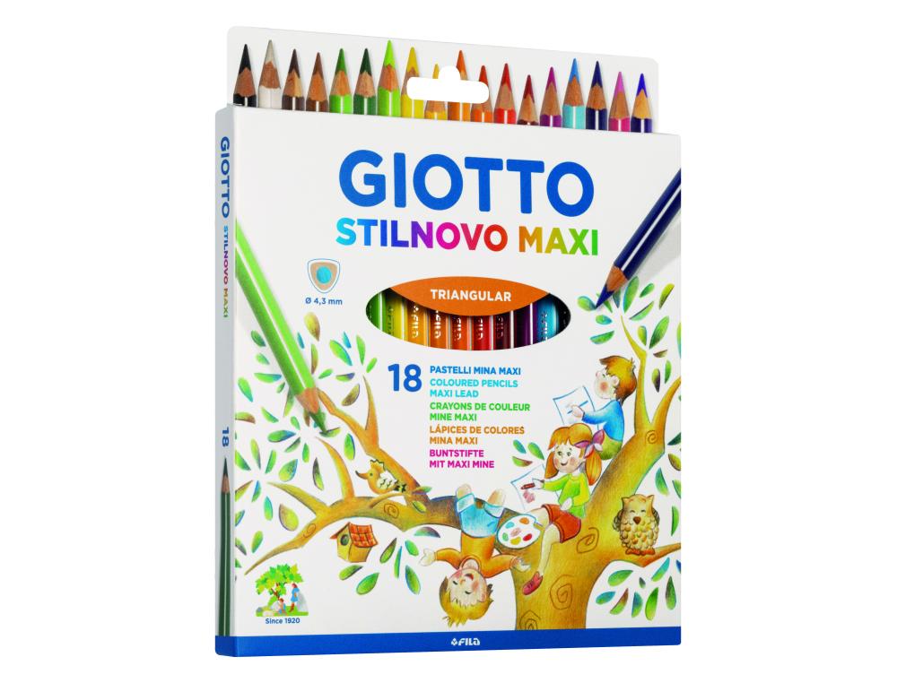 CRAYON COULEUR GIOTTO STILNOVO MAXI COLORIS ASSORTIS ETUI 18 UNITES