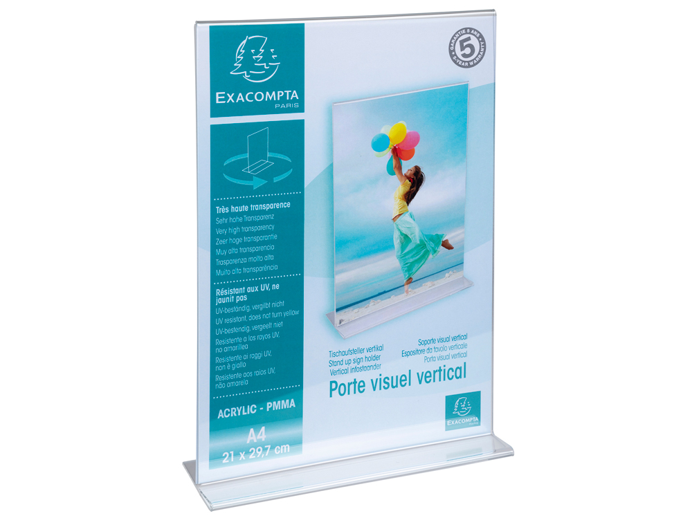 PORTE-VISUEL EXACOMPTA ACRYLIQUE DROIT VERTICAL A4   COLORIS CRISTAL