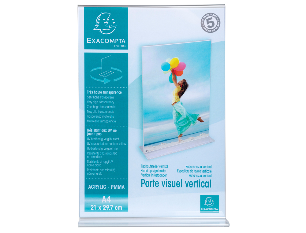 PORTE-VISUEL EXACOMPTA ACRYLIQUE DROIT VERTICAL A4   COLORIS CRISTAL