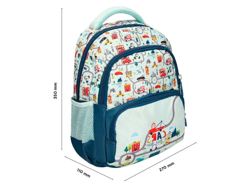 SAC A DOS LIDERPAPEL SCOLAIRE VOITURE 350X110X270MM COLORIS VERT D'EAU