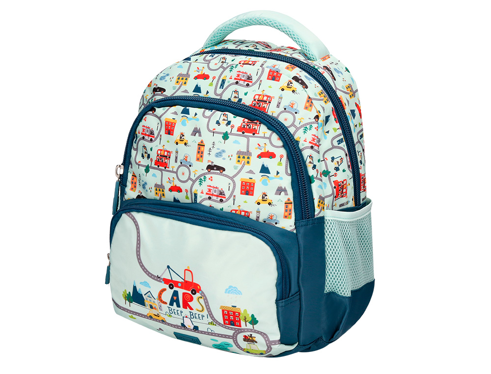 SAC A DOS LIDERPAPEL SCOLAIRE VOITURE 350X110X270MM COLORIS VERT D'EAU