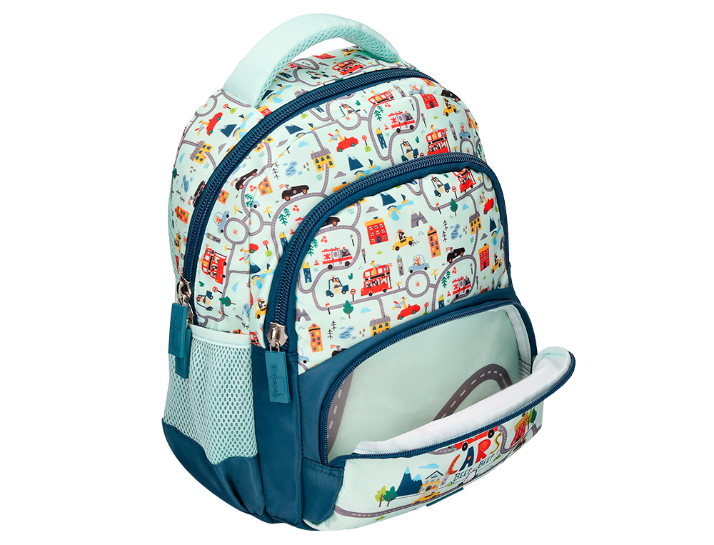 SAC A DOS LIDERPAPEL SCOLAIRE VOITURE 350X110X270MM COLORIS VERT D'EAU