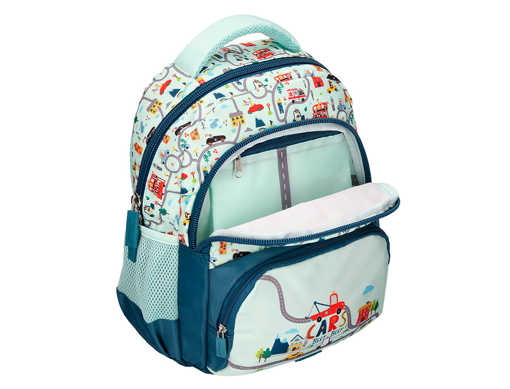 SAC A DOS LIDERPAPEL SCOLAIRE VOITURE 350X110X270MM COLORIS VERT D'EAU
