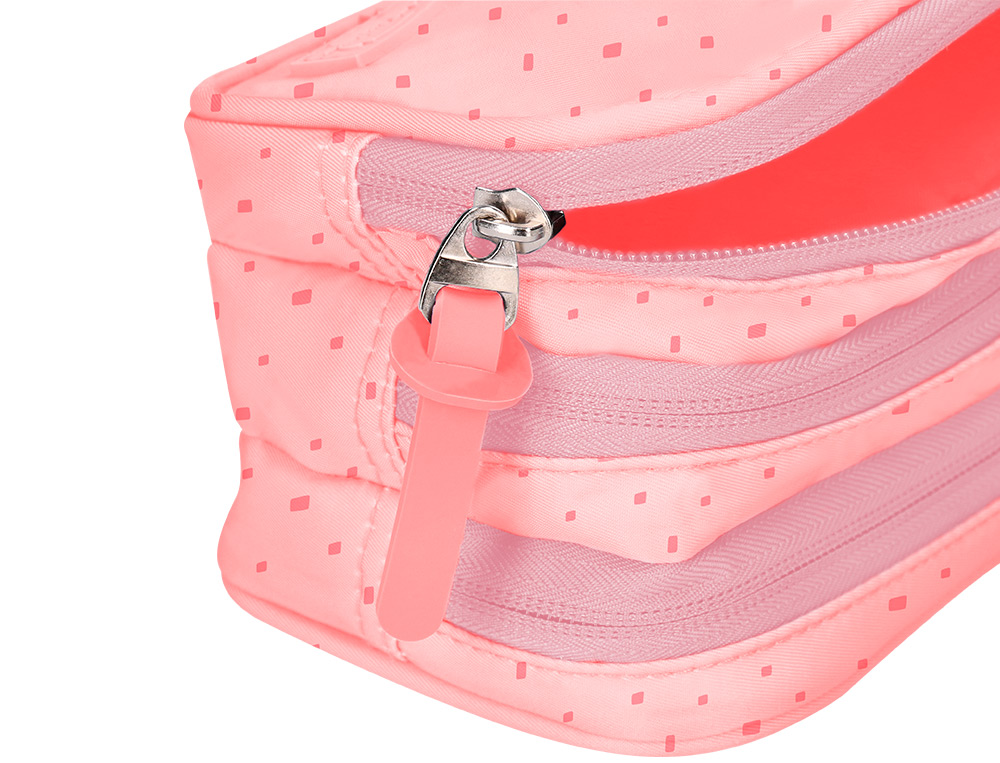 TROUSSE LIDERPAPEL SCOLAIRE 3 COMPARTIMENTS COLORIS ROSE