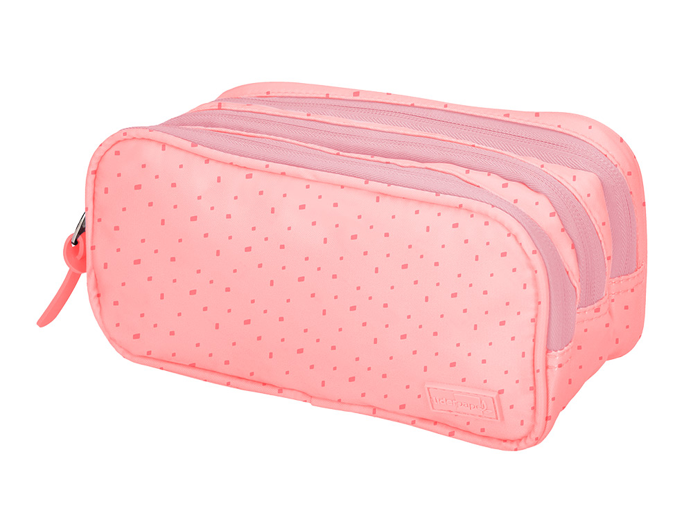 TROUSSE LIDERPAPEL SCOLAIRE 3 COMPARTIMENTS COLORIS ROSE